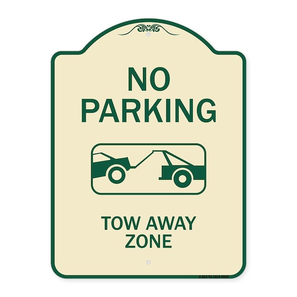 Signmission Designer Series-No Parking Tow Away Zone Tan & Green Heavy-Gauge Aluminum, 24" x 18", TG-1824-9955 A-DES-TG-1824-9955 - main